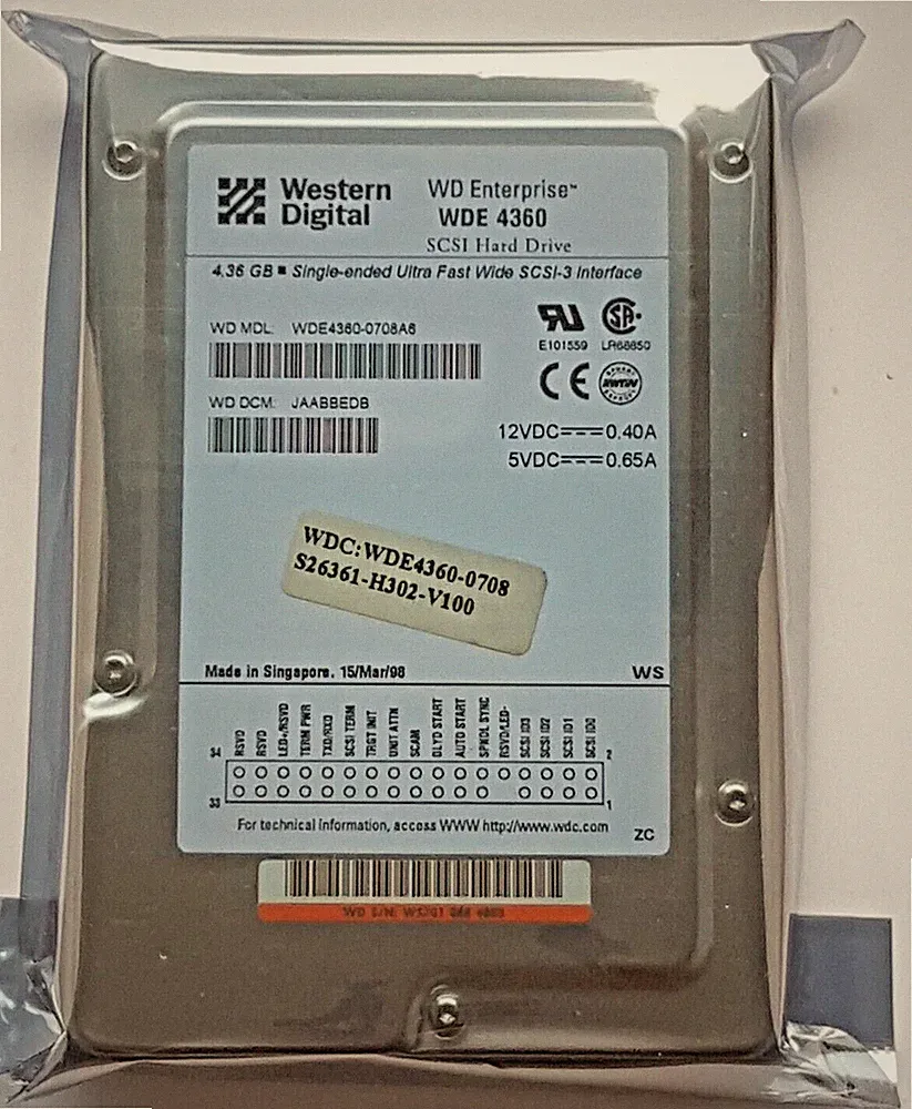 4.36GB WD Enterprise WDE4360-0708A6 Ultra-160 SCSI 7200rpm 80-Pin HDD 3.5" New