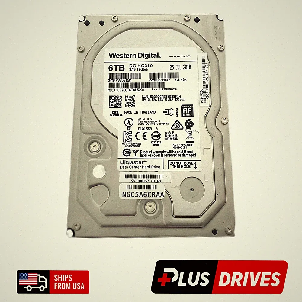 6TB SAS Western Digital DC HC310 3.5" 12Gbps 7.2K RPM CMR Enterprise Hard Drive