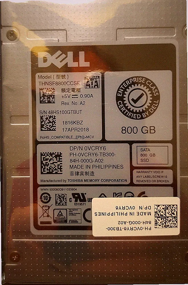DELL SSD 800GB 6Gbps 2.5" 0VCRY6 HK4E Series THNSF8800CCSE Enterprise Grade
