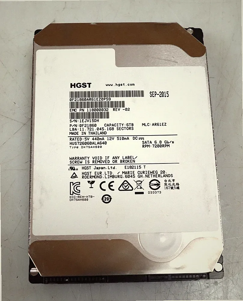 EMC 118000032-02 HGST 6TB 7.2K 3.5" Enterprise SATA HDD 0F21860
