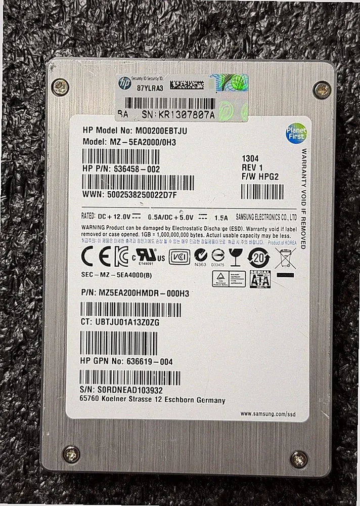 SAMSUNG HP 200GB 2.5" SATA MLC 3Gb/s Enterprise SSD Solid State Drive 636458-002